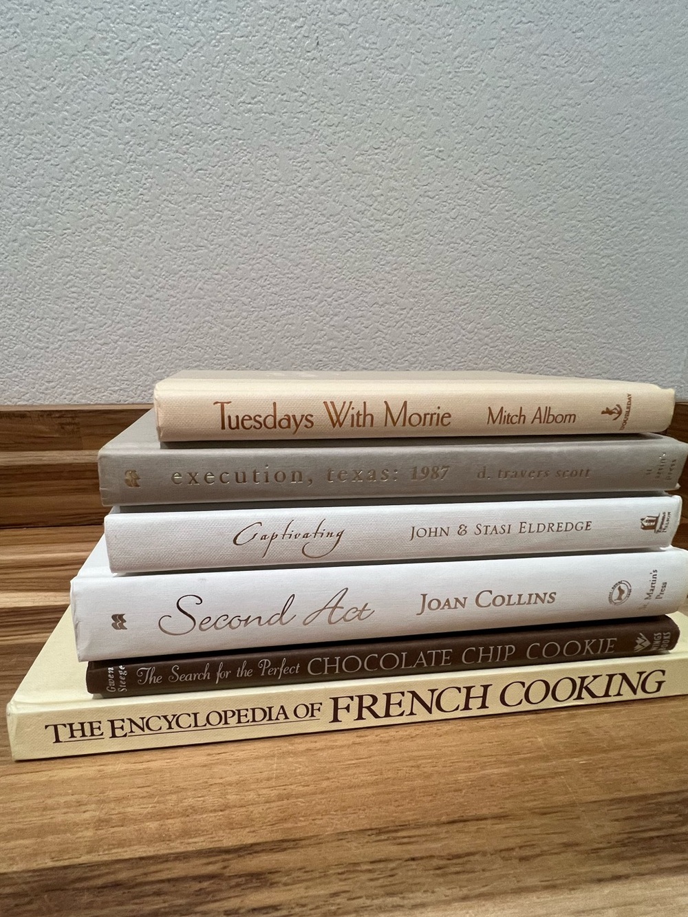 Neutral Stack of Decorative Cookbooks and Novels - Cream and Brown